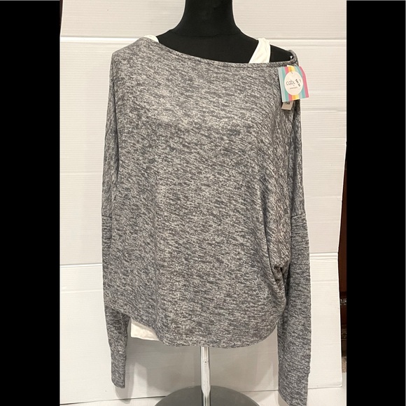 Cabana by Crown & Ivy Womens Heather Grey Top one Shoulder Dolman sleeve size XL - Picture 2 of 9